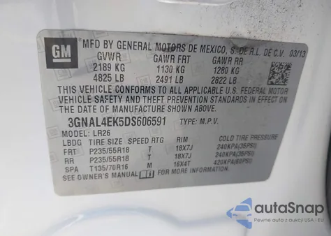 2013 Chevrolet Captiva Sport Ltz из США, поврежденный, VIN 3GNAL4EK5DS606591